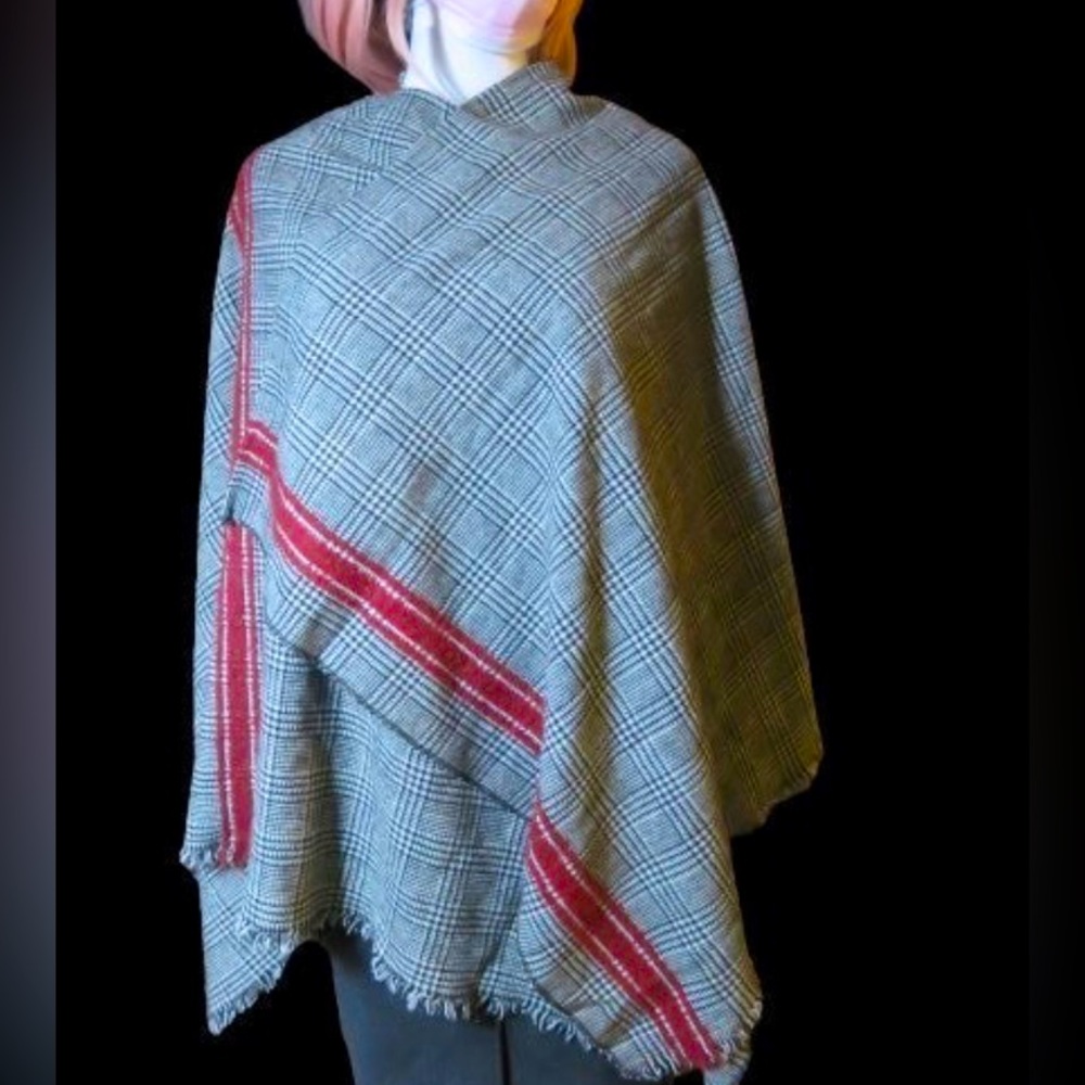 Women’s Winter Houndstooth Poncho Open Front Cardigan Sweater Blanket Cape Cloak